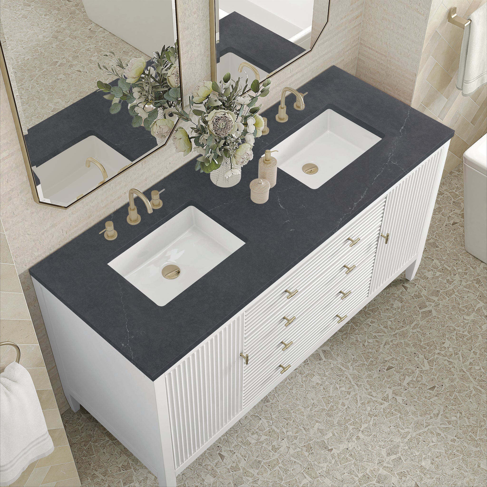 Myrrin 60" Double Vanity in Bright White by James Martin Vanities - SKU 485-V60D-BW-3CSP | Home Luxury USA