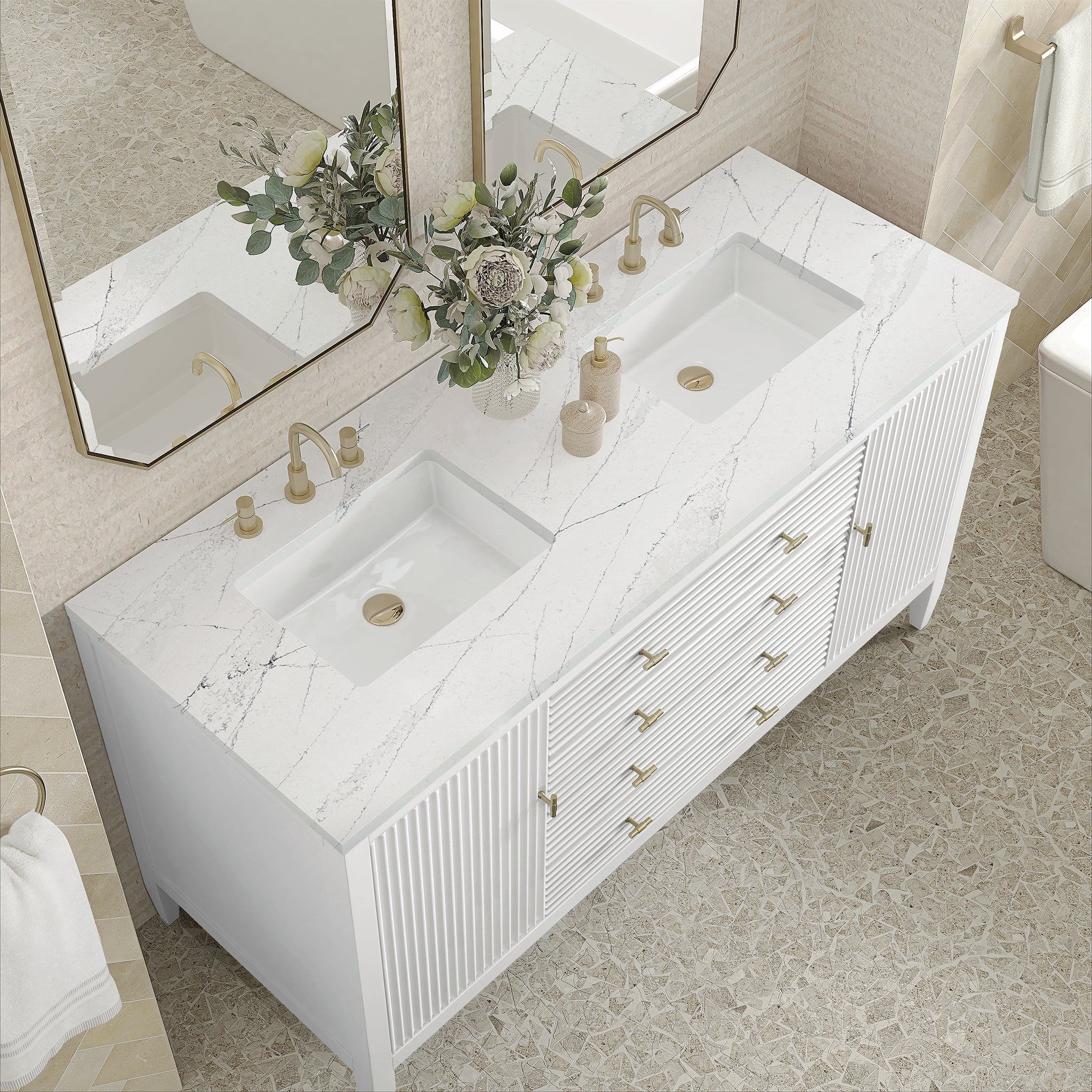 Myrrin 60" Double Vanity in Bright White by James Martin Vanities - SKU 485-V60D-BW-3ENC | Home Luxury USA