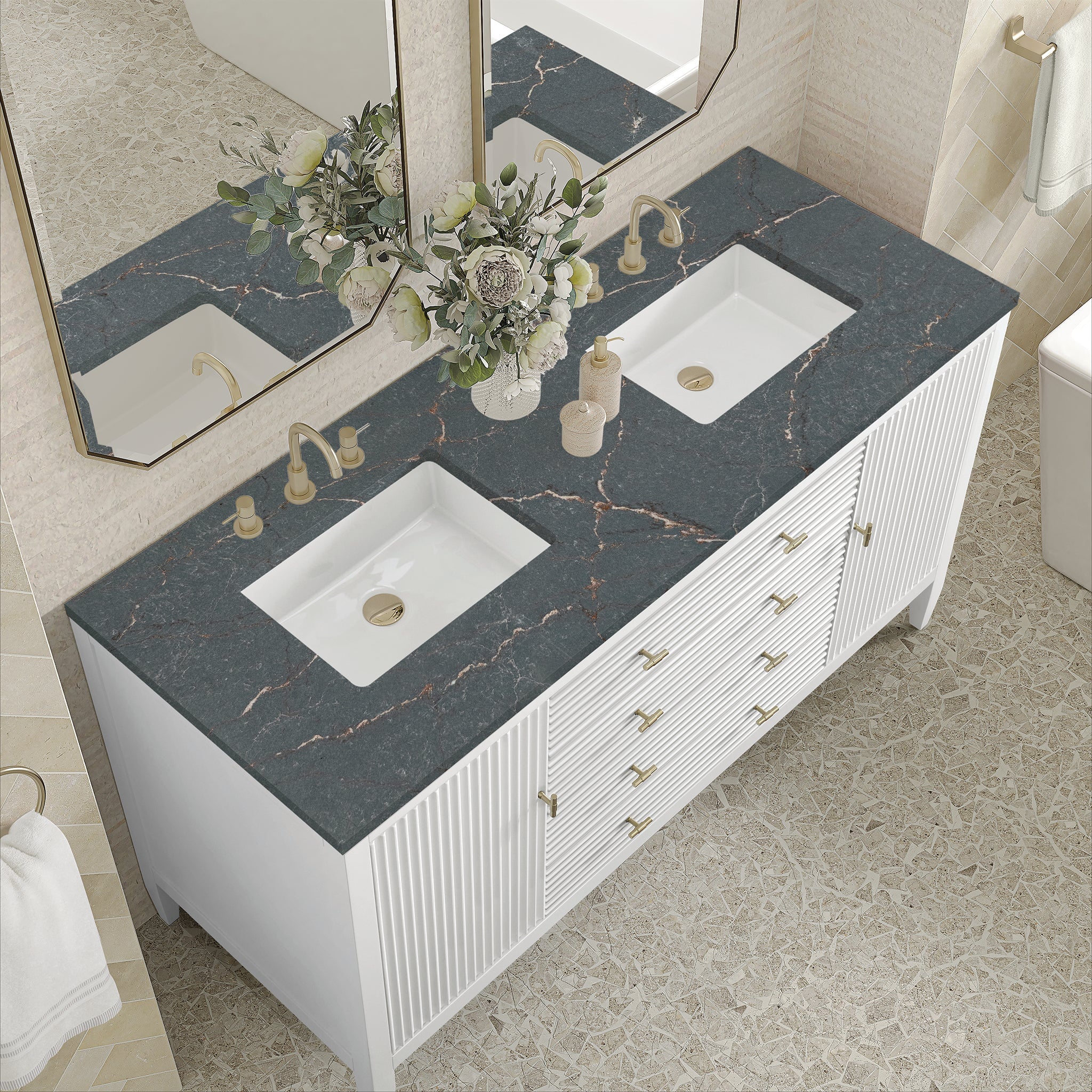 Myrrin 60" Double Vanity in Bright White by James Martin Vanities - SKU 485-V60D-BW-3PBL | Home Luxury USA