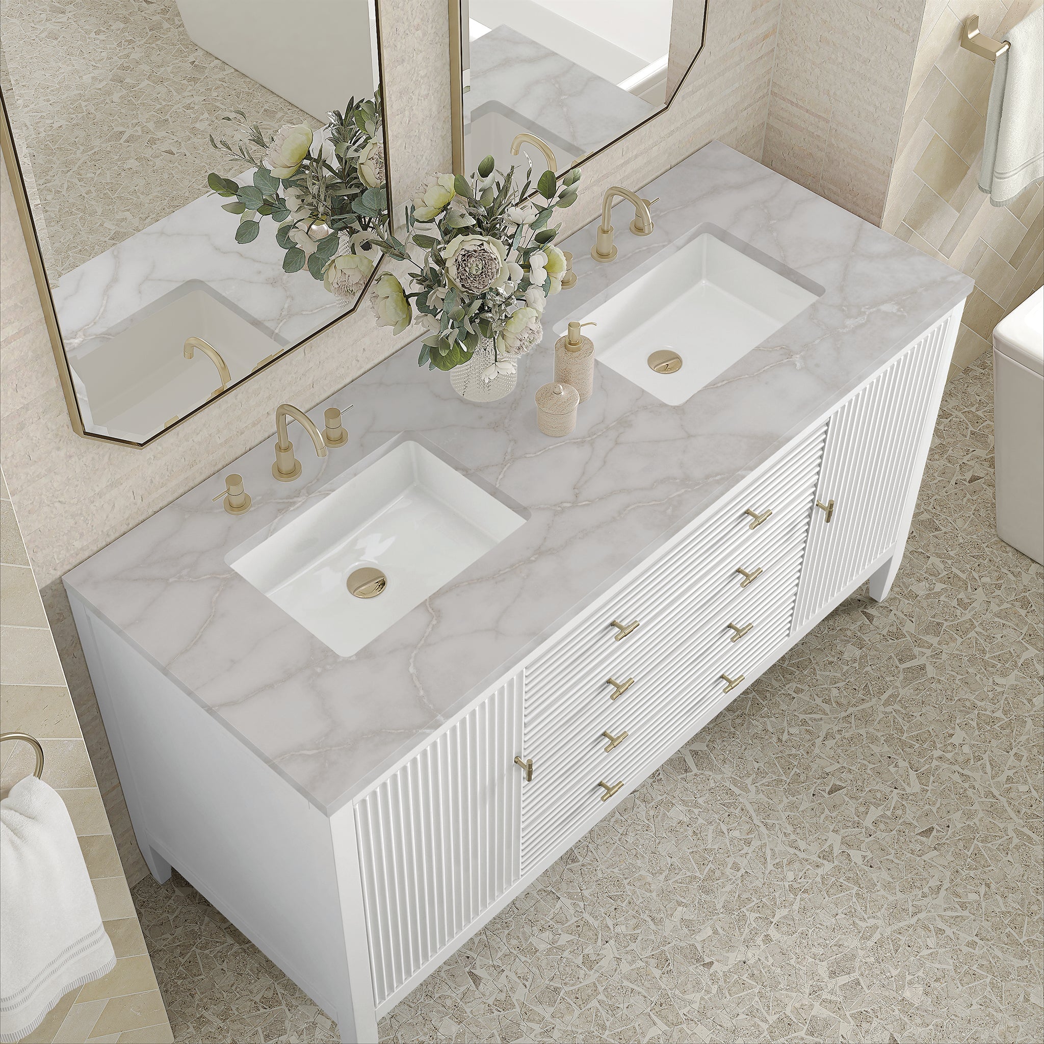 Myrrin 60" Double Vanity in Bright White by James Martin Vanities - SKU 485-V60D-BW-3VSL | Home Luxury USA