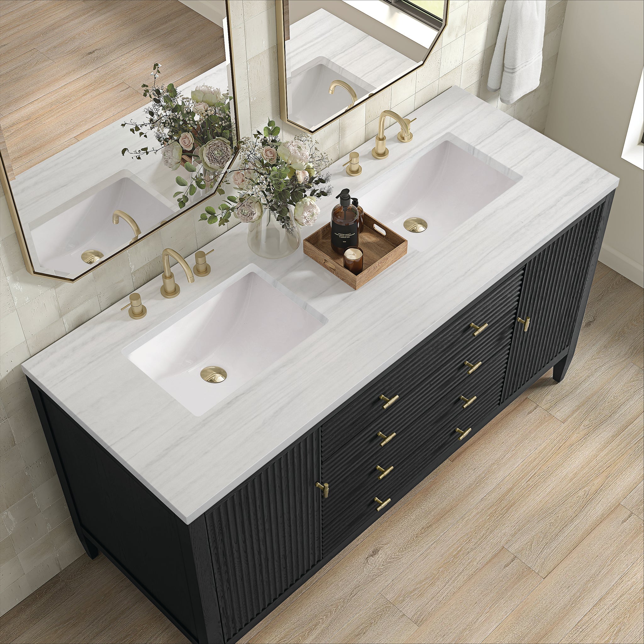 Myrrin 60" Double Vanity in Carbon Oak by James Martin Vanities - SKU 485-V60D-CBO-3AF | Home Luxury USA