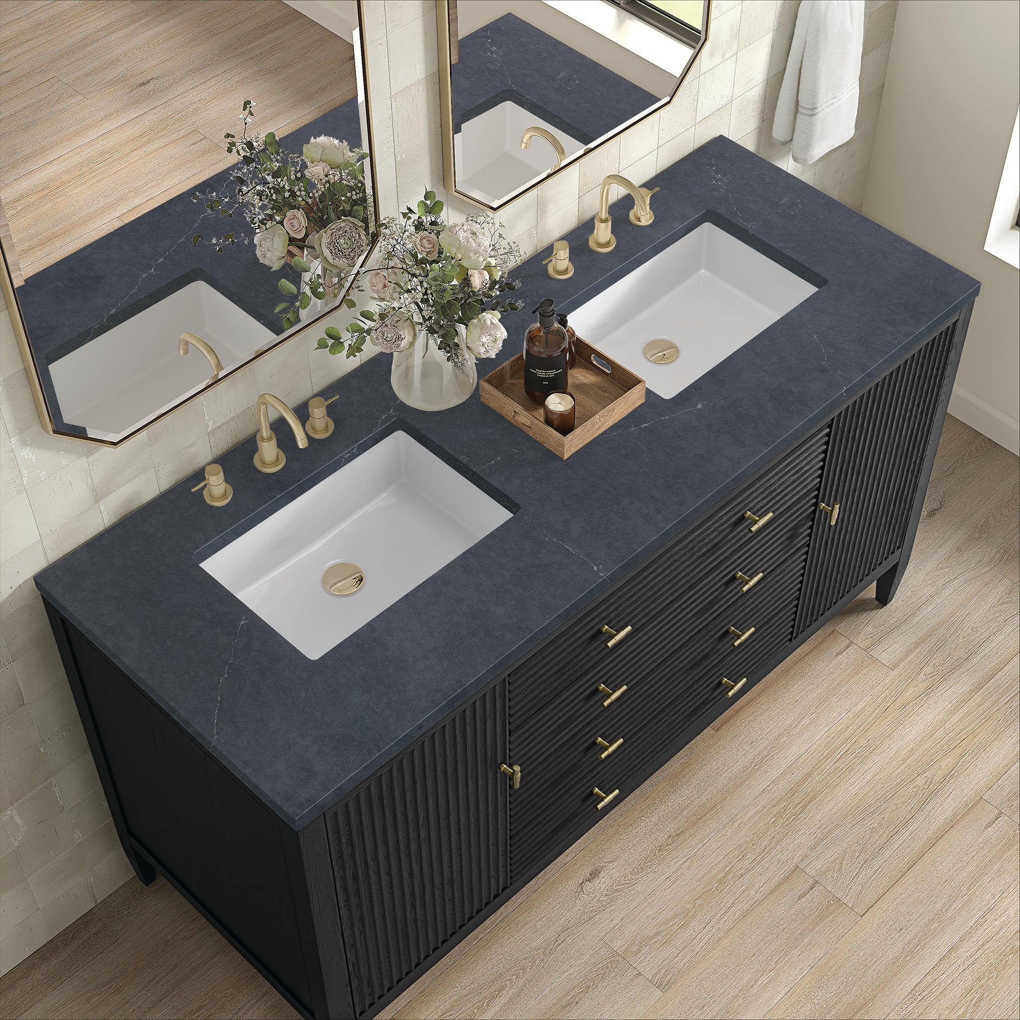 Myrrin 60" Double Vanity in Carbon Oak by James Martin Vanities - SKU 485-V60D-CBO-3CSP | Home Luxury USA