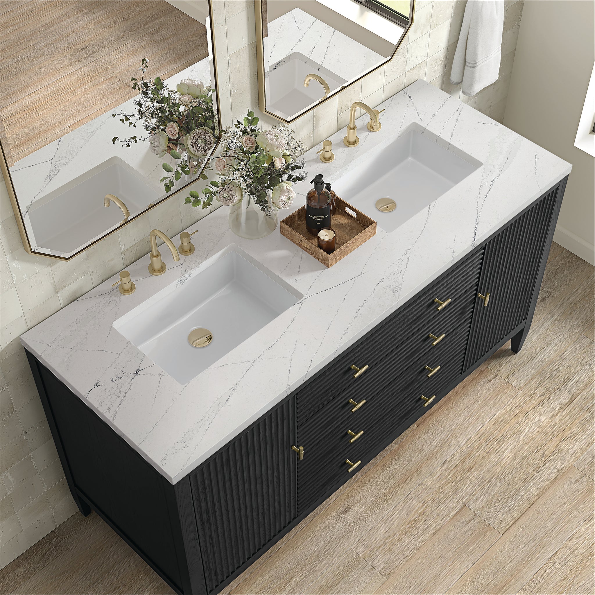 Myrrin 60" Double Vanity in Carbon Oak by James Martin Vanities - SKU 485-V60D-CBO-3ENC | Home Luxury USA