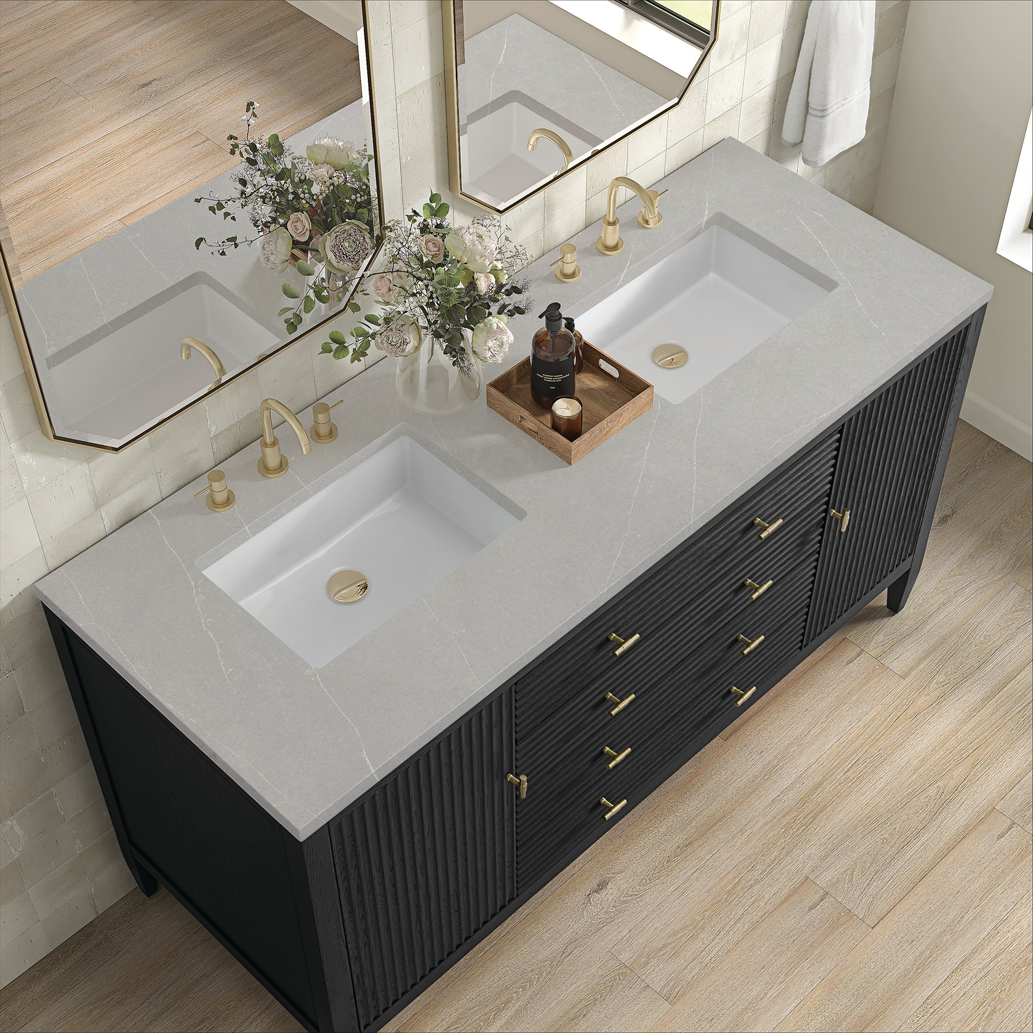 Myrrin 60" Double Vanity in Carbon Oak by James Martin Vanities - SKU 485-V60D-CBO-3ESR | Home Luxury USA