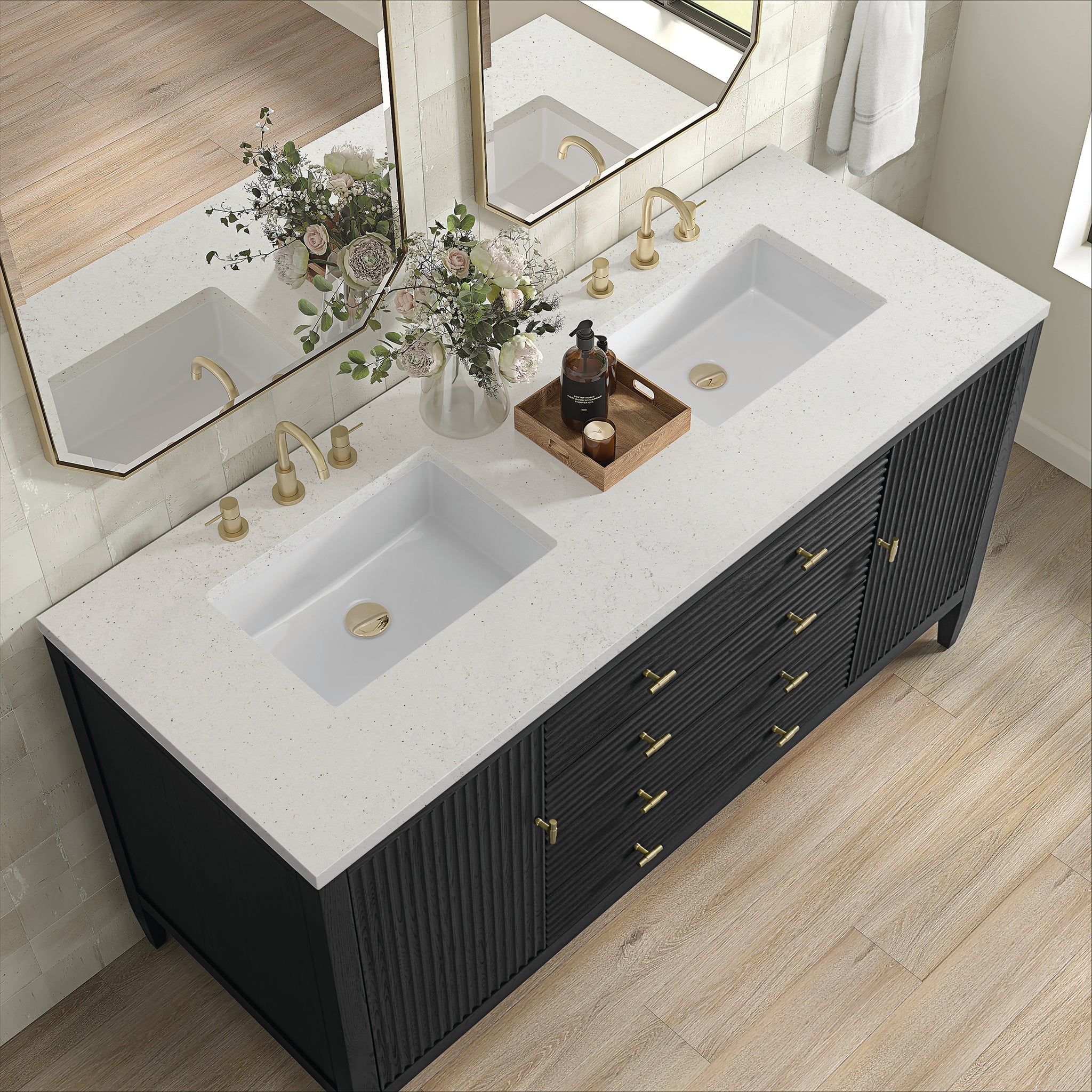 Myrrin 60" Double Vanity in Carbon Oak by James Martin Vanities - SKU 485-V60D-CBO-3LDL | Home Luxury USA