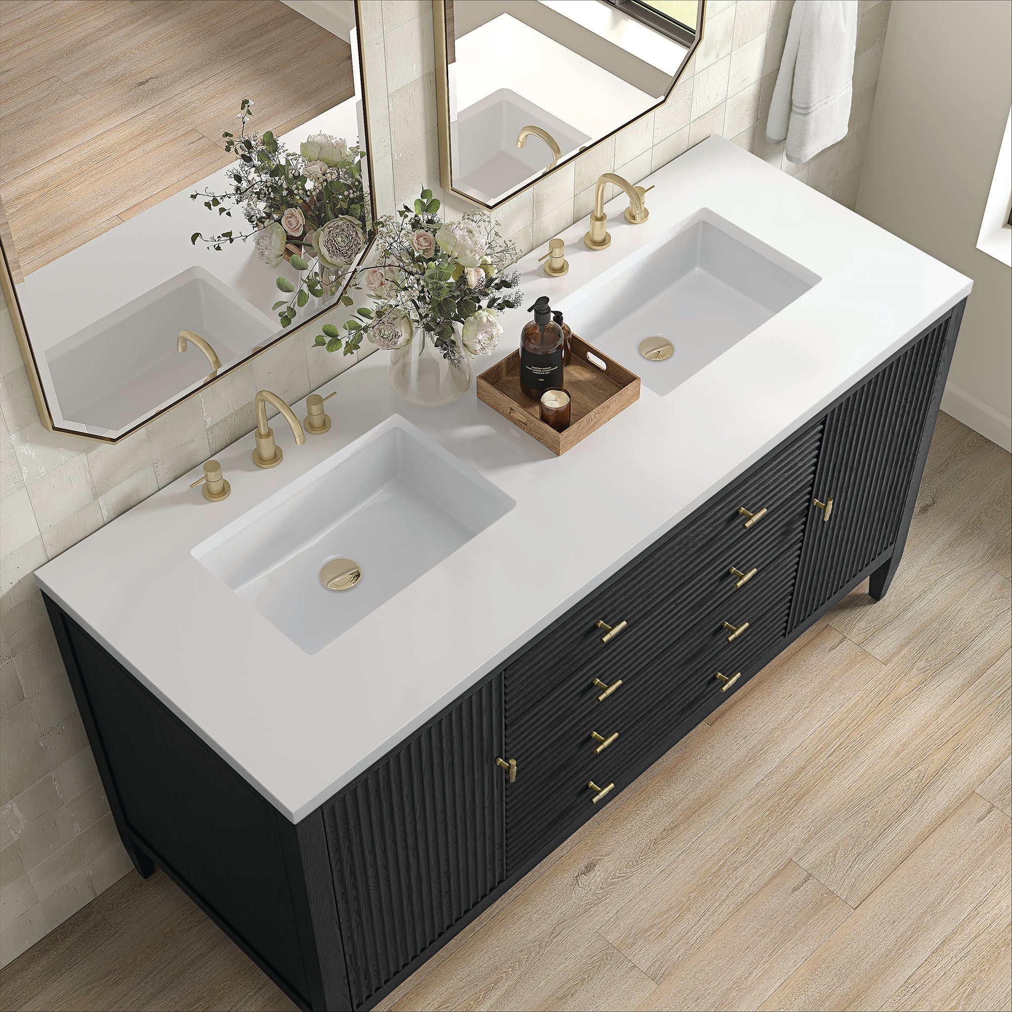 Myrrin 60" Double Vanity in Carbon Oak by James Martin Vanities - SKU 485-V60D-CBO-3WZ | Home Luxury USA