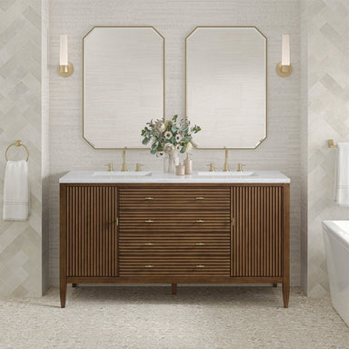 James Martin Vanities - Myrrin 60" Double Vanity in Mid - Century Walnut - 485 - V60D - WLT - Home Luxury USA