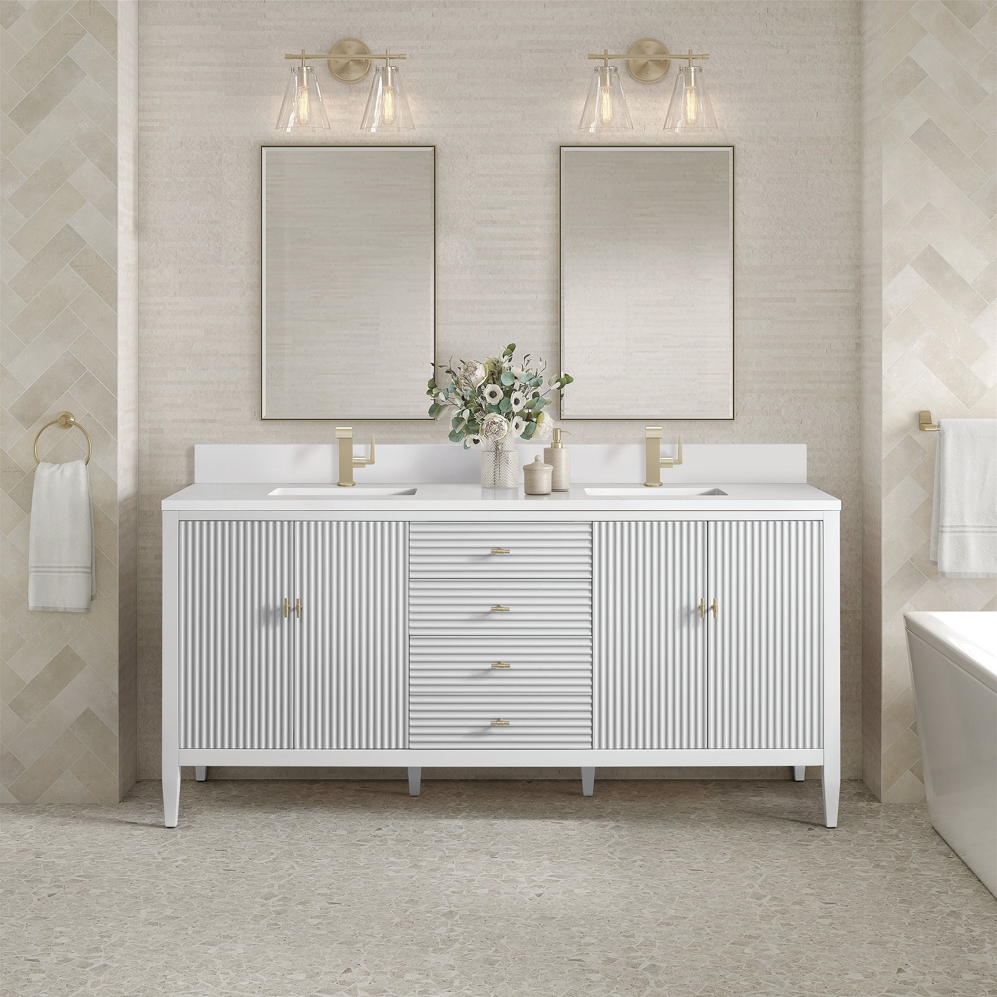 James Martin Vanities - Myrrin 72" Double Vanity in Bright White - 485 - V72 - BW - 1WZ - Home Luxury USA