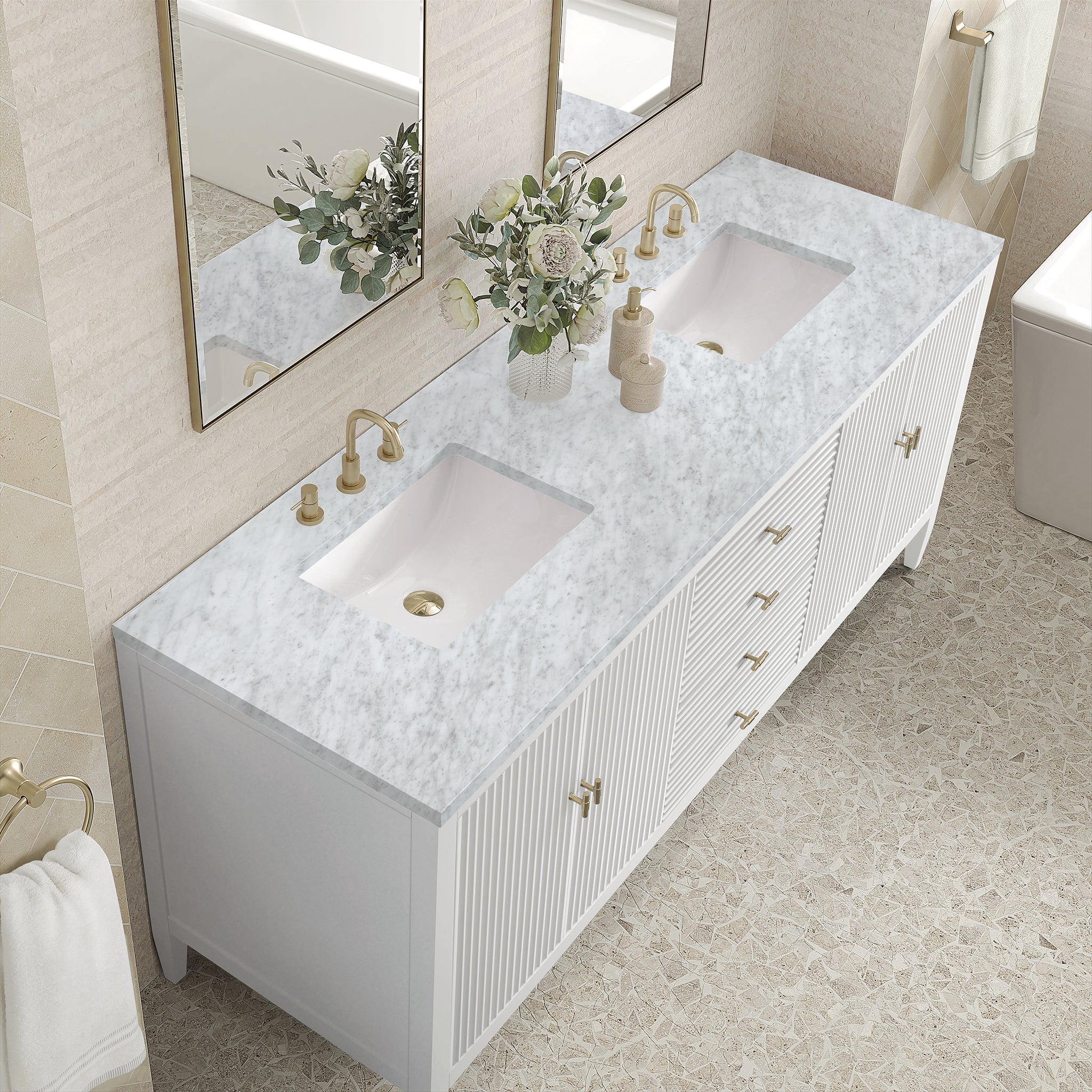 James Martin Vanities - Myrrin 72" Double Vanity in Bright White - 485 - V72 - BW - 3CAR - Home Luxury USA