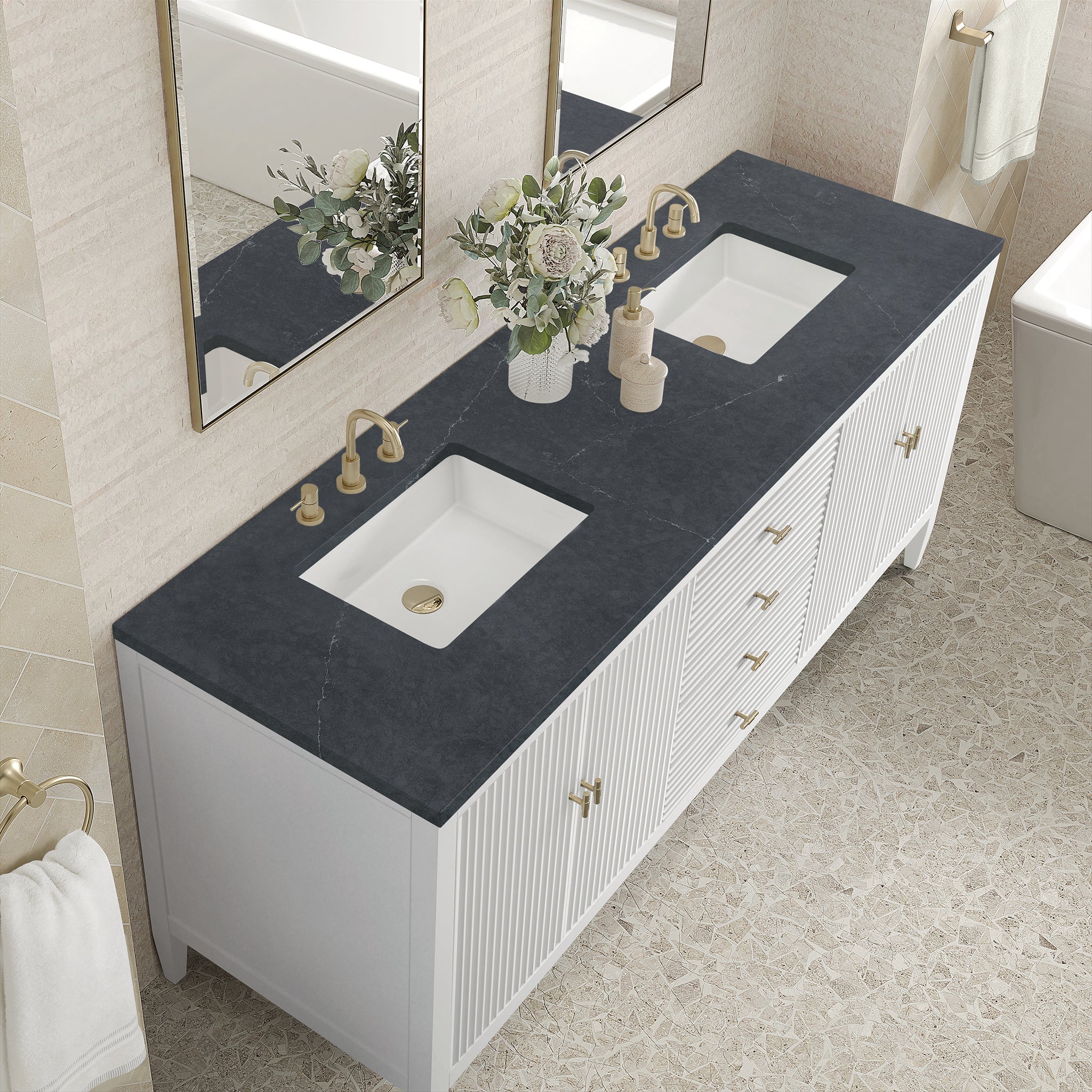 James Martin Vanities - Myrrin 72" Double Vanity in Bright White - 485 - V72 - BW - 3CSP - Home Luxury USA