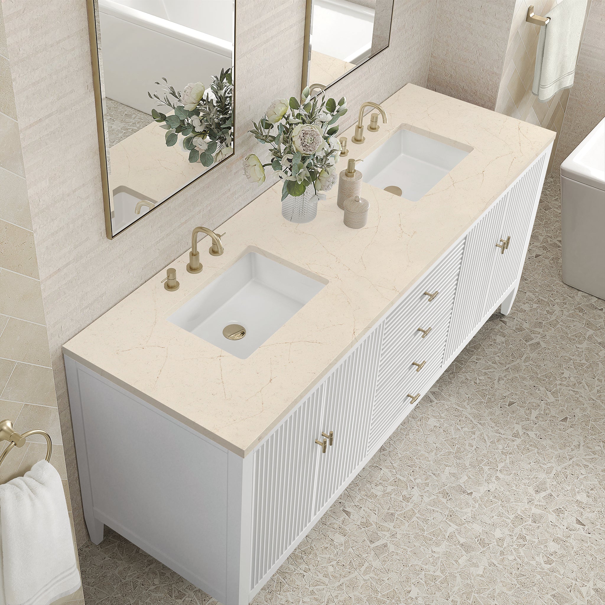 James Martin Vanities - Myrrin 72" Double Vanity in Bright White - 485 - V72 - BW - 3EMR - Home Luxury USA