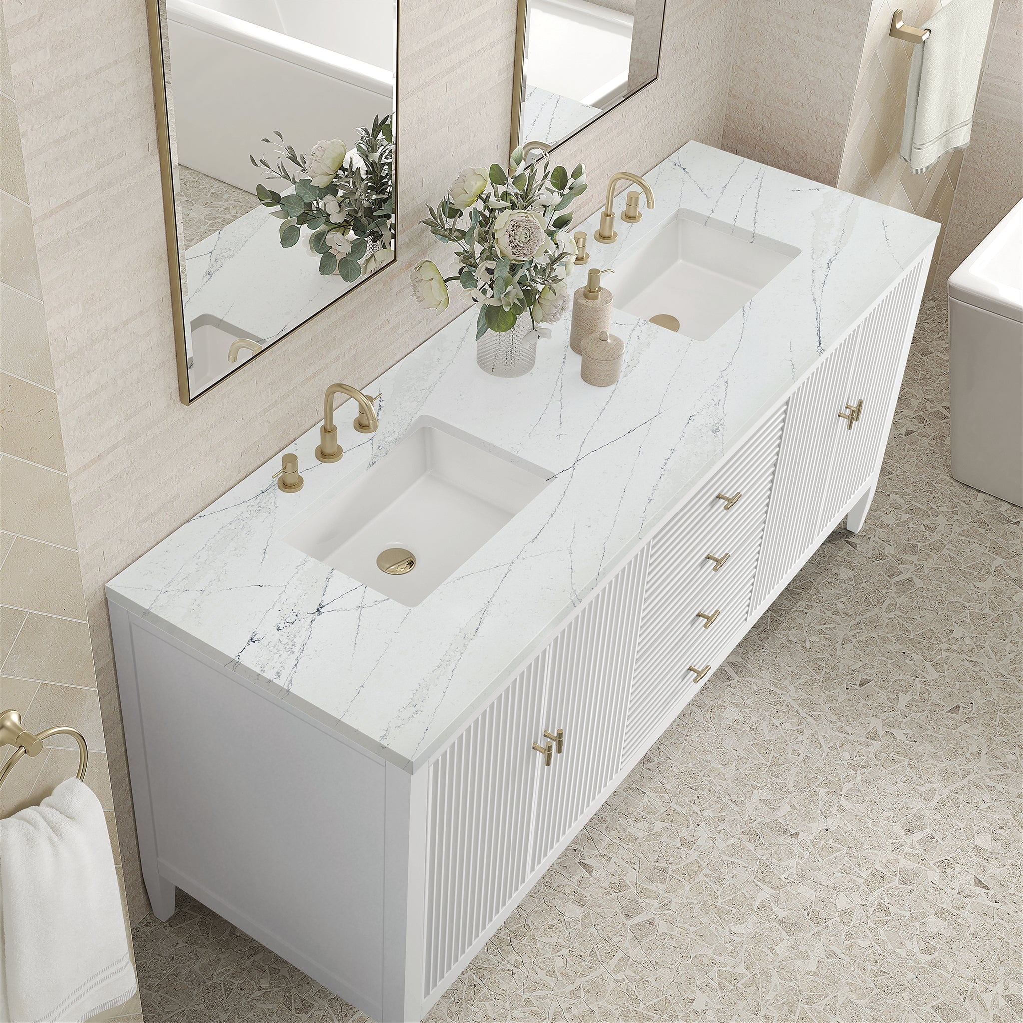 James Martin Vanities - Myrrin 72" Double Vanity in Bright White - 485 - V72 - BW - 3ENC - Home Luxury USA