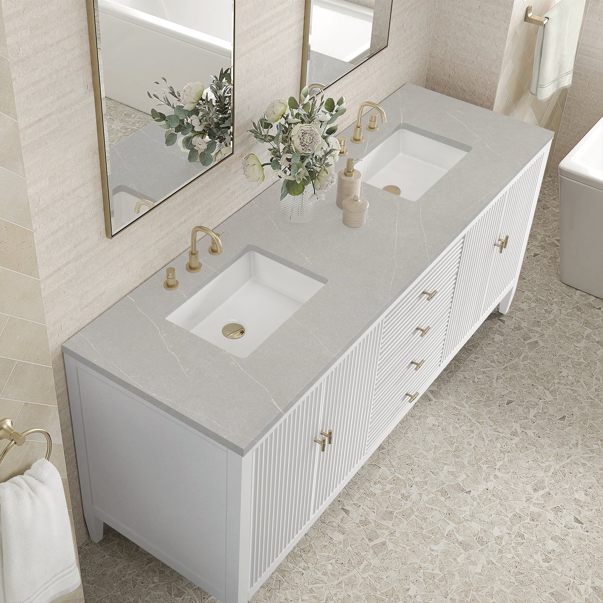 James Martin Vanities - Myrrin 72" Double Vanity in Bright White - 485 - V72 - BW - 3ESR - Home Luxury USA