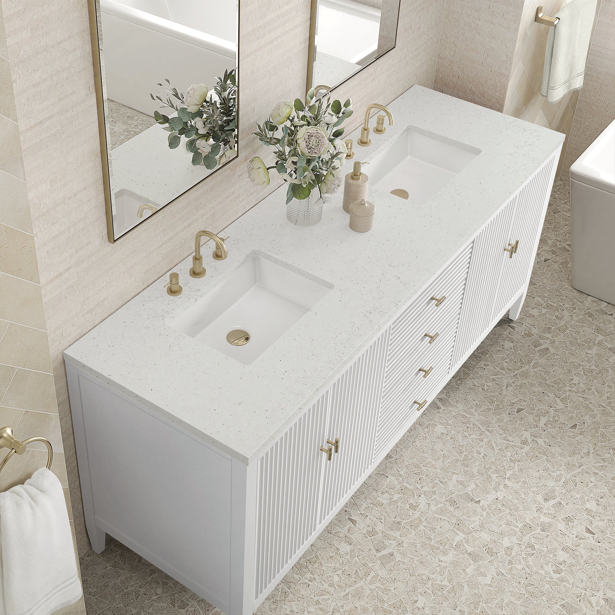 James Martin Vanities - Myrrin 72" Double Vanity in Bright White - 485 - V72 - BW - 3LDL - Home Luxury USA