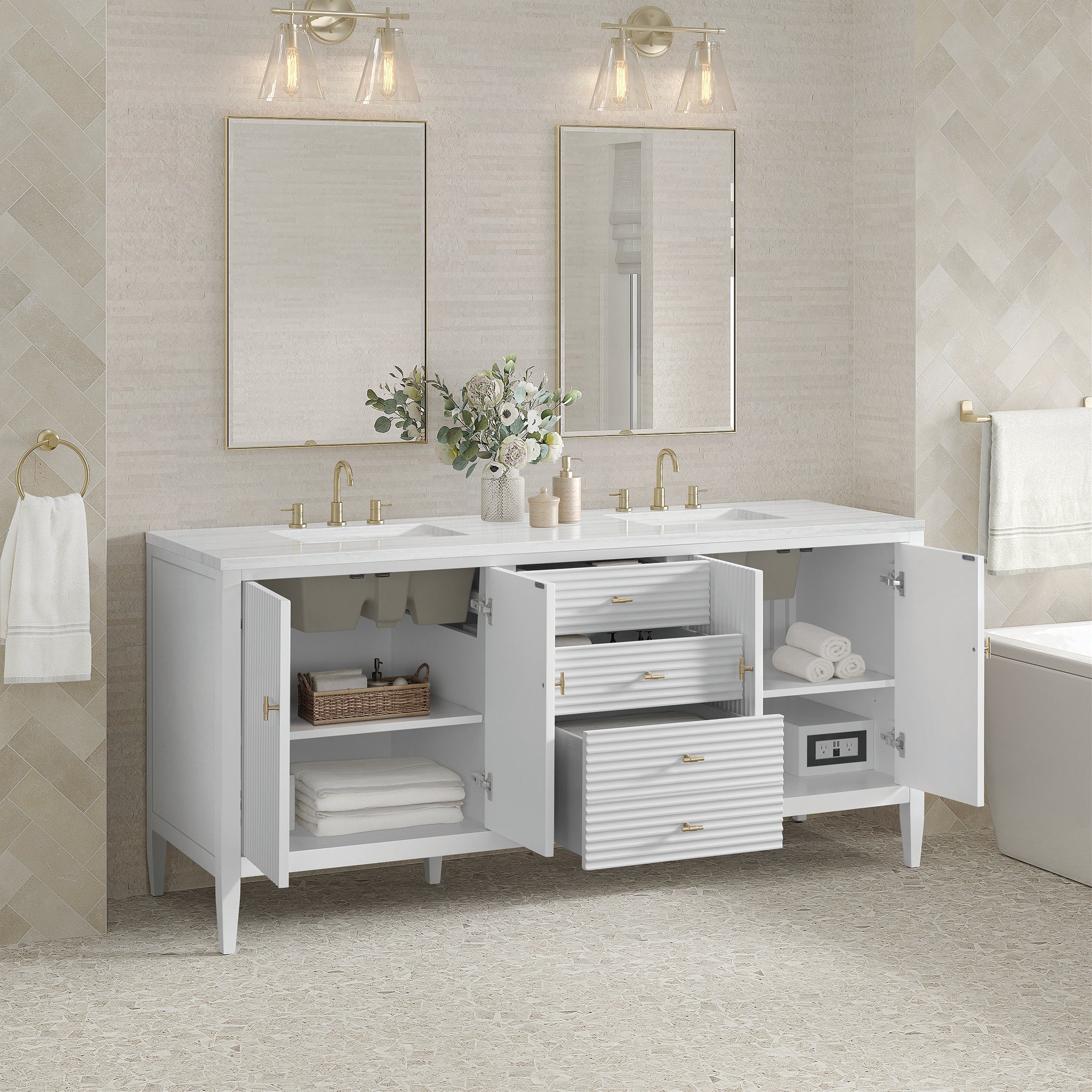 James Martin Vanities - Myrrin 72" Double Vanity in Bright White - 485 - V72 - BW - 3LDL - Home Luxury USA