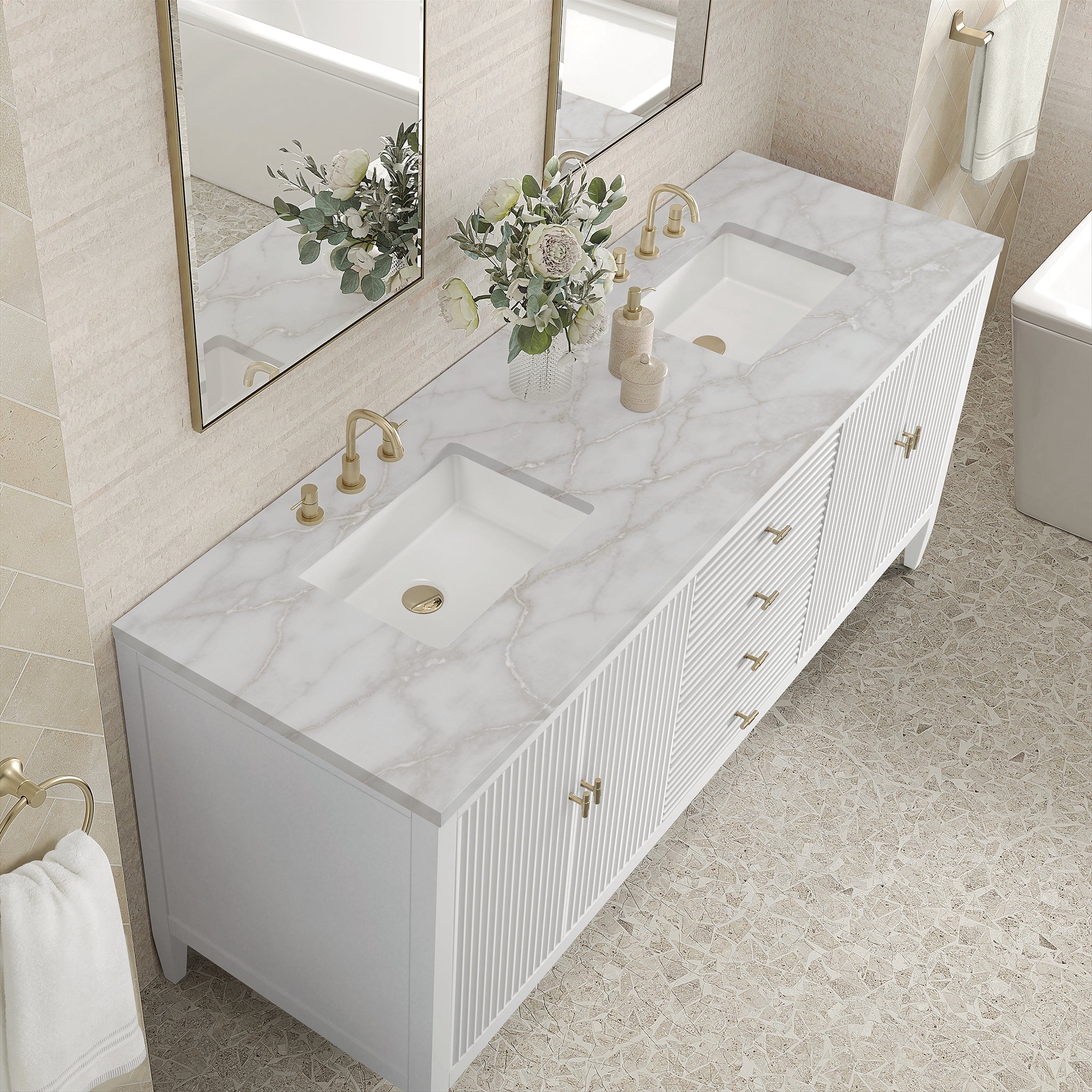 James Martin Vanities - Myrrin 72" Double Vanity in Bright White - 485 - V72 - BW - 3VSL - Home Luxury USA