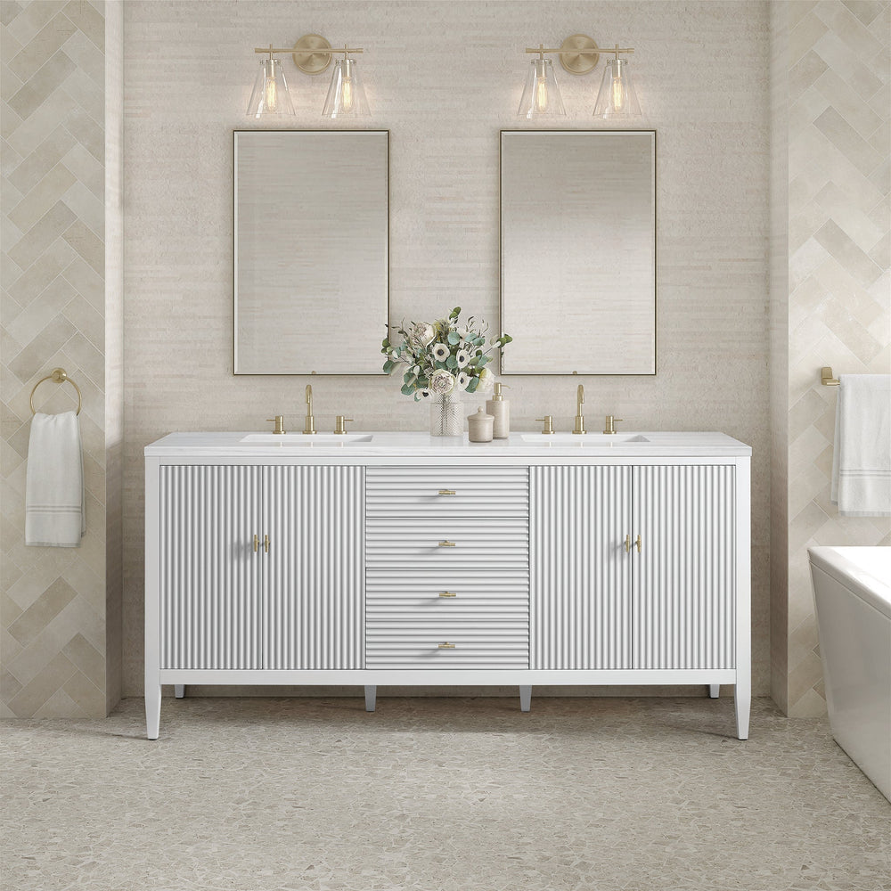 Myrrin 72" Double Vanity in Bright White by James Martin Vanities - SKU 485-V72-BW | Home Luxury USA