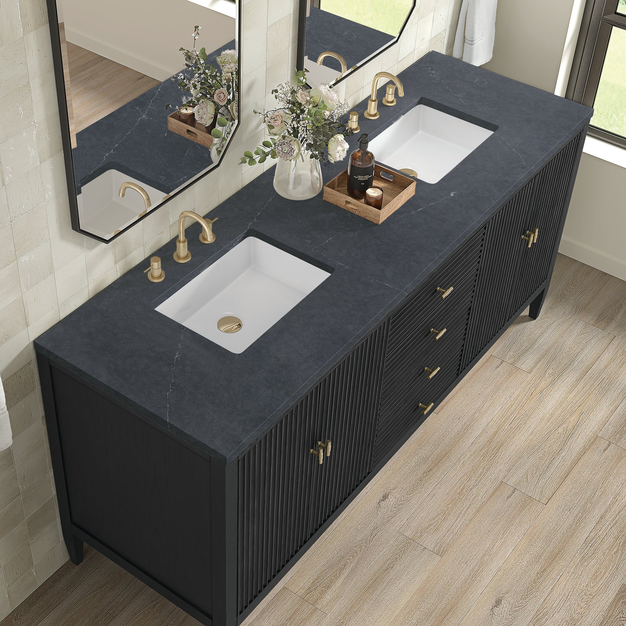 Myrrin 72" Double Vanity in Carbon Oak by James Martin Vanities - SKU 485-V72-CBO-3CSP | Home Luxury USA