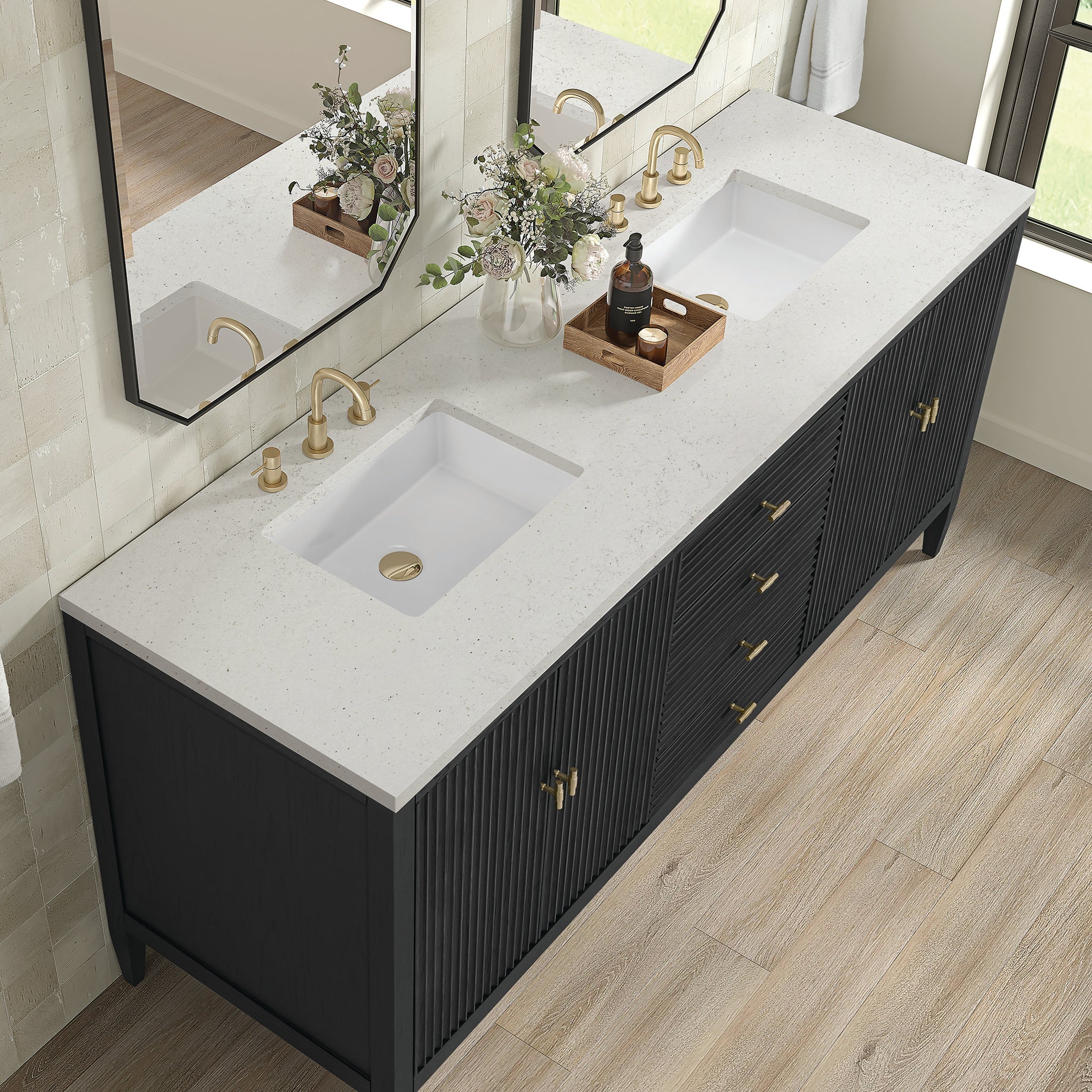 Myrrin 72" Double Vanity in Carbon Oak by James Martin Vanities - SKU 485-V72-CBO-3LDL | Home Luxury USA