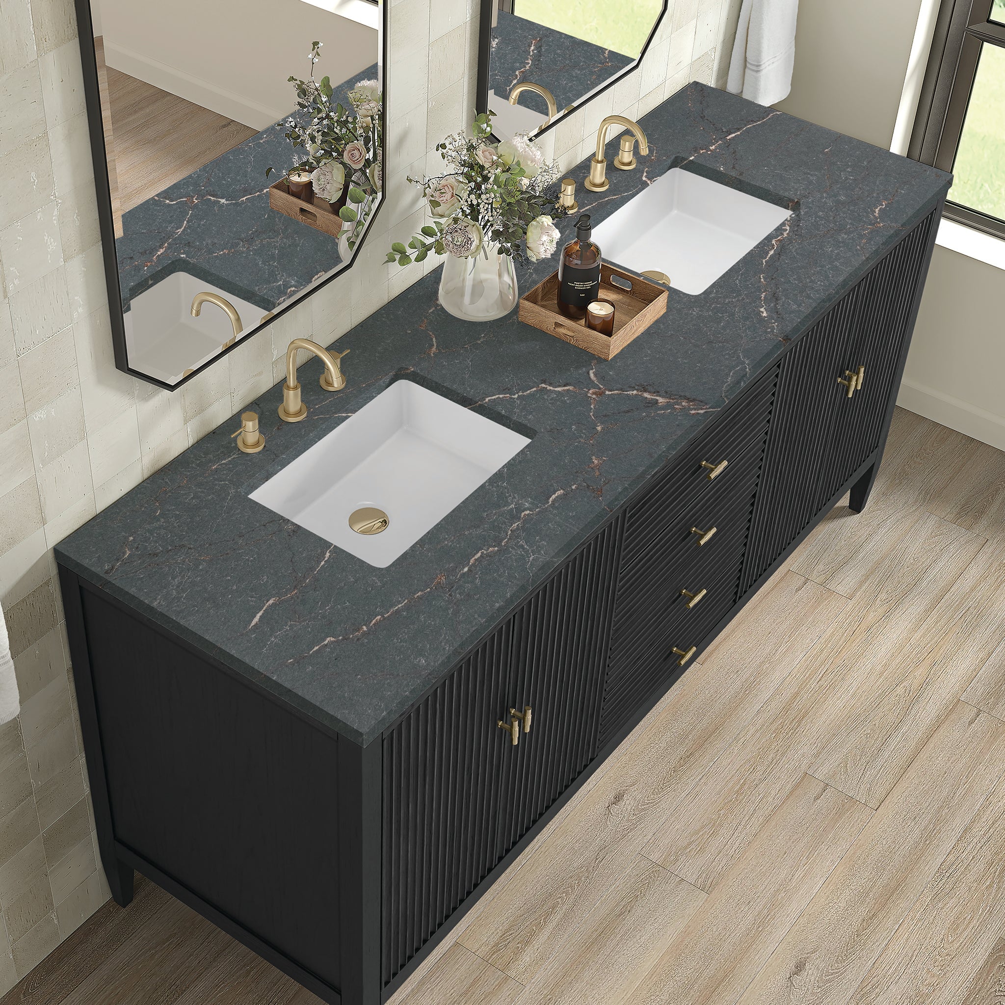 Myrrin 72" Double Vanity in Carbon Oak by James Martin Vanities - SKU 485-V72-CBO-3PBL | Home Luxury USA