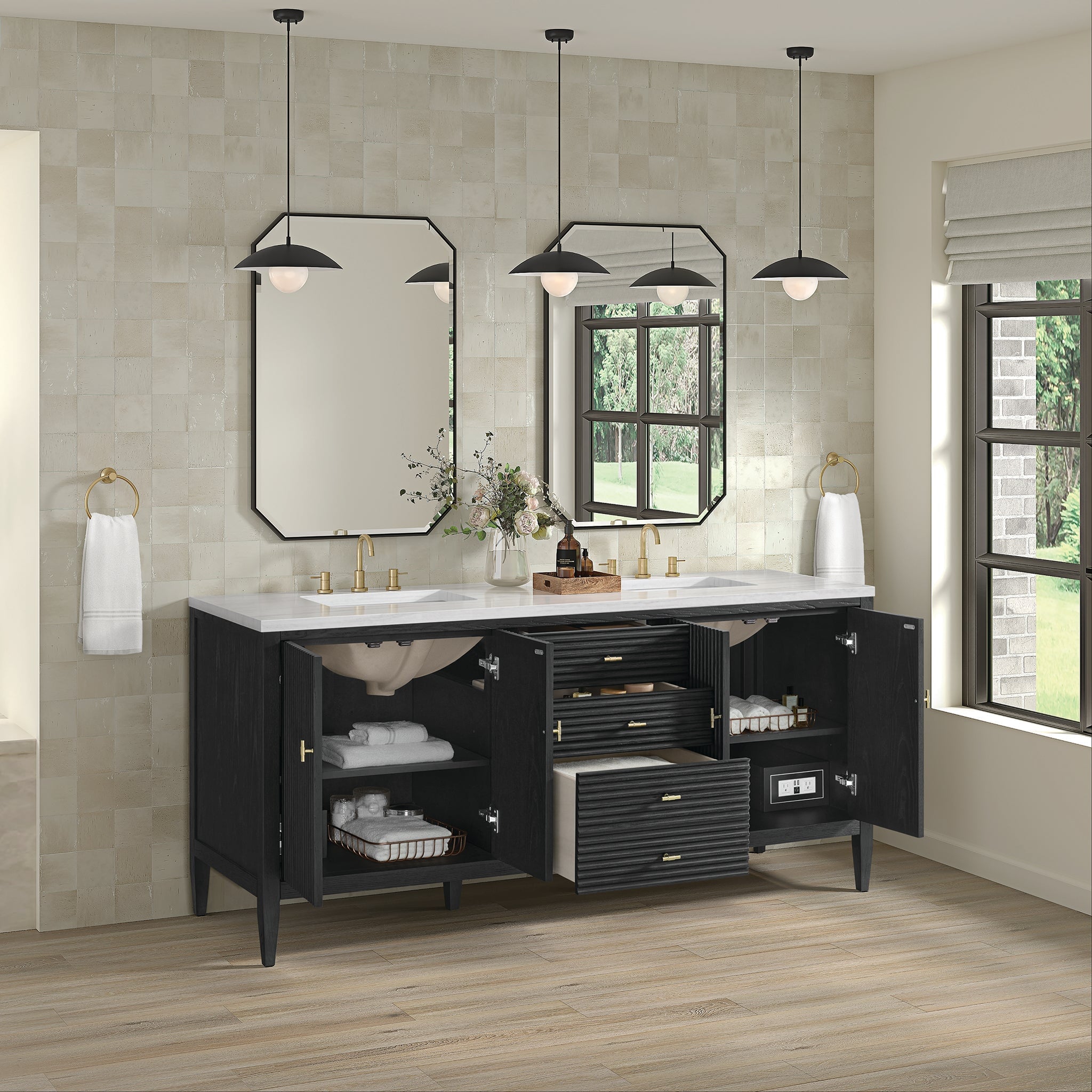 Myrrin 72" Double Vanity in Carbon Oak by James Martin Vanities - SKU 485-V72-CBO | Home Luxury USA