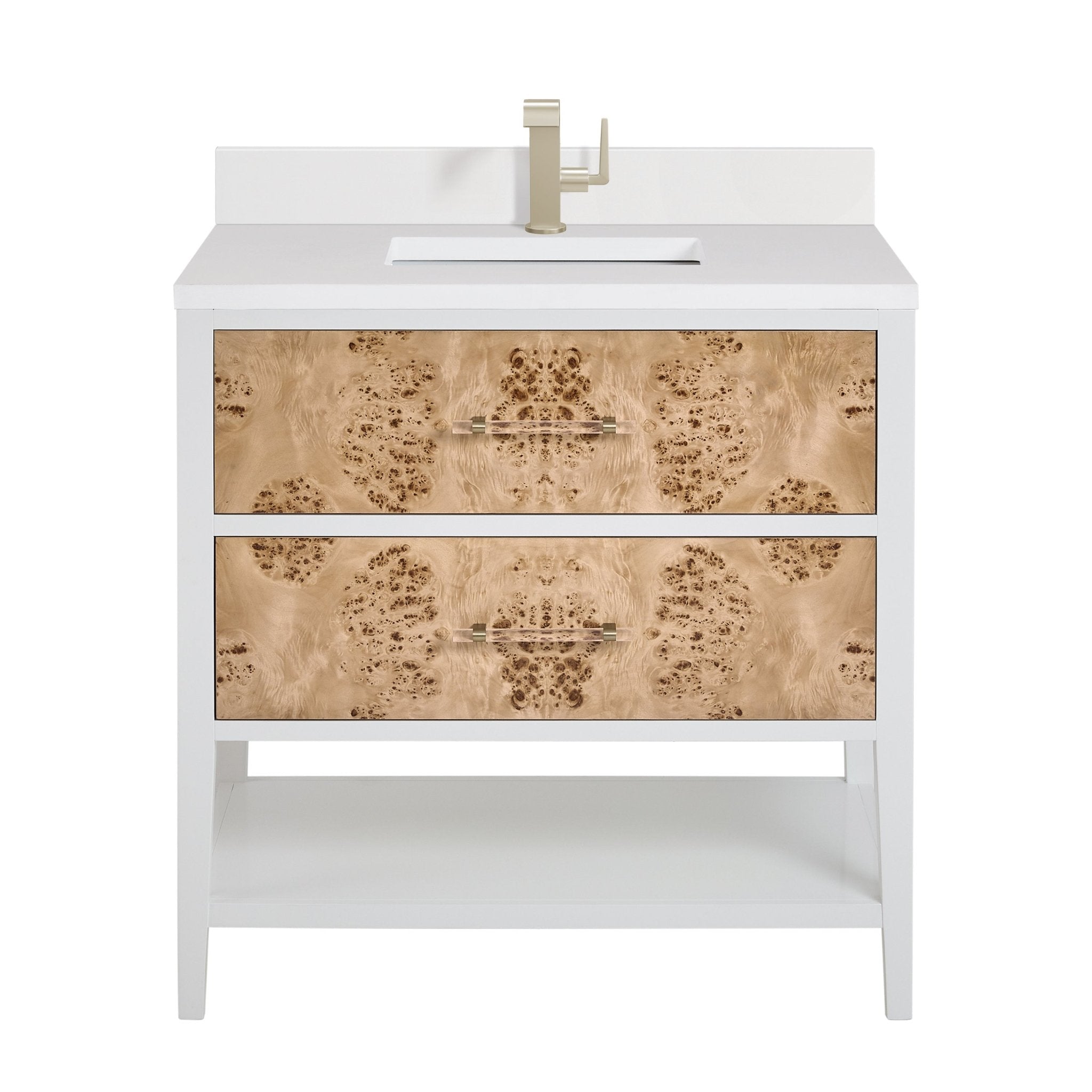 Olena 36" Single Vanity in Light Mappa Burl with Polished White Frame by James Martin Vanities - SKU | Home Luxury USA