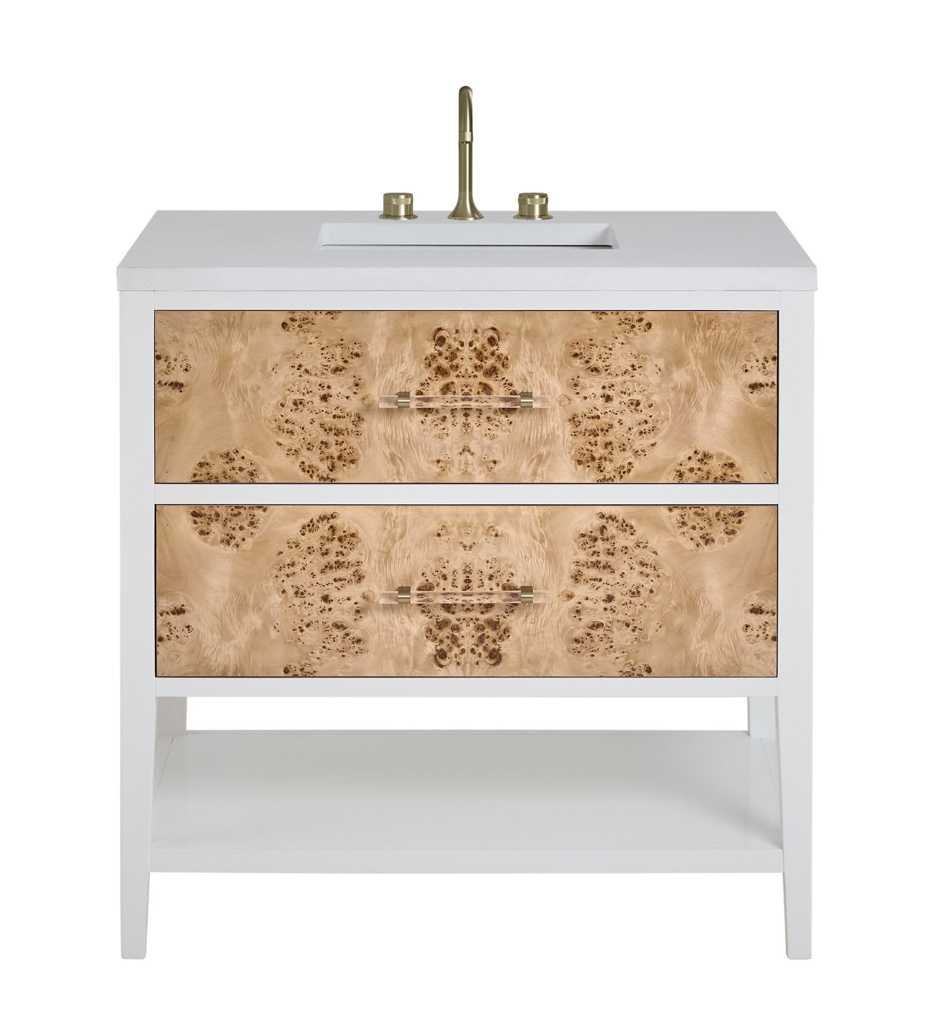 Olena 36" Single Vanity in Light Mappa Burl with Polished White Frame by James Martin Vanities - SKU | Home Luxury USA