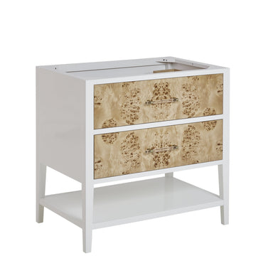 Olena 36" Single Vanity in Light Mappa Burl with Polished White Frame by James Martin Vanities - SKU D804-V36-LMB-3WZ | Home Luxury USA