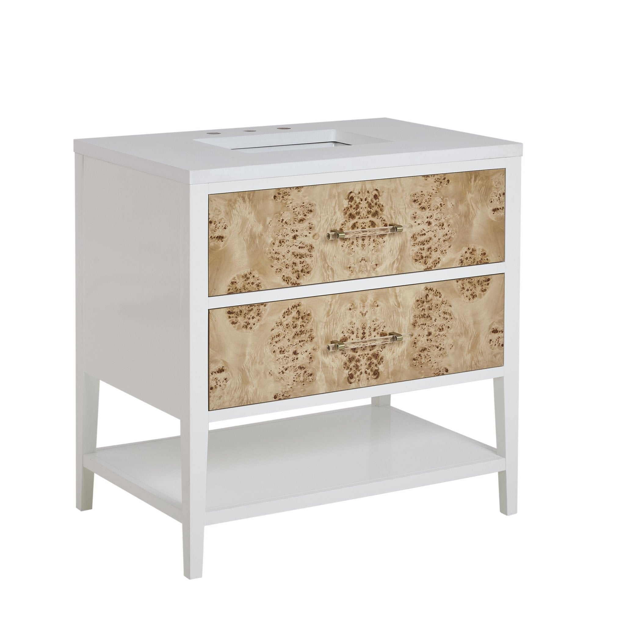 Olena 36" Single Vanity in Light Mappa Burl with Polished White Frame by James Martin Vanities - SKU D804-V36-LMB-3WZ | Home Luxury USA