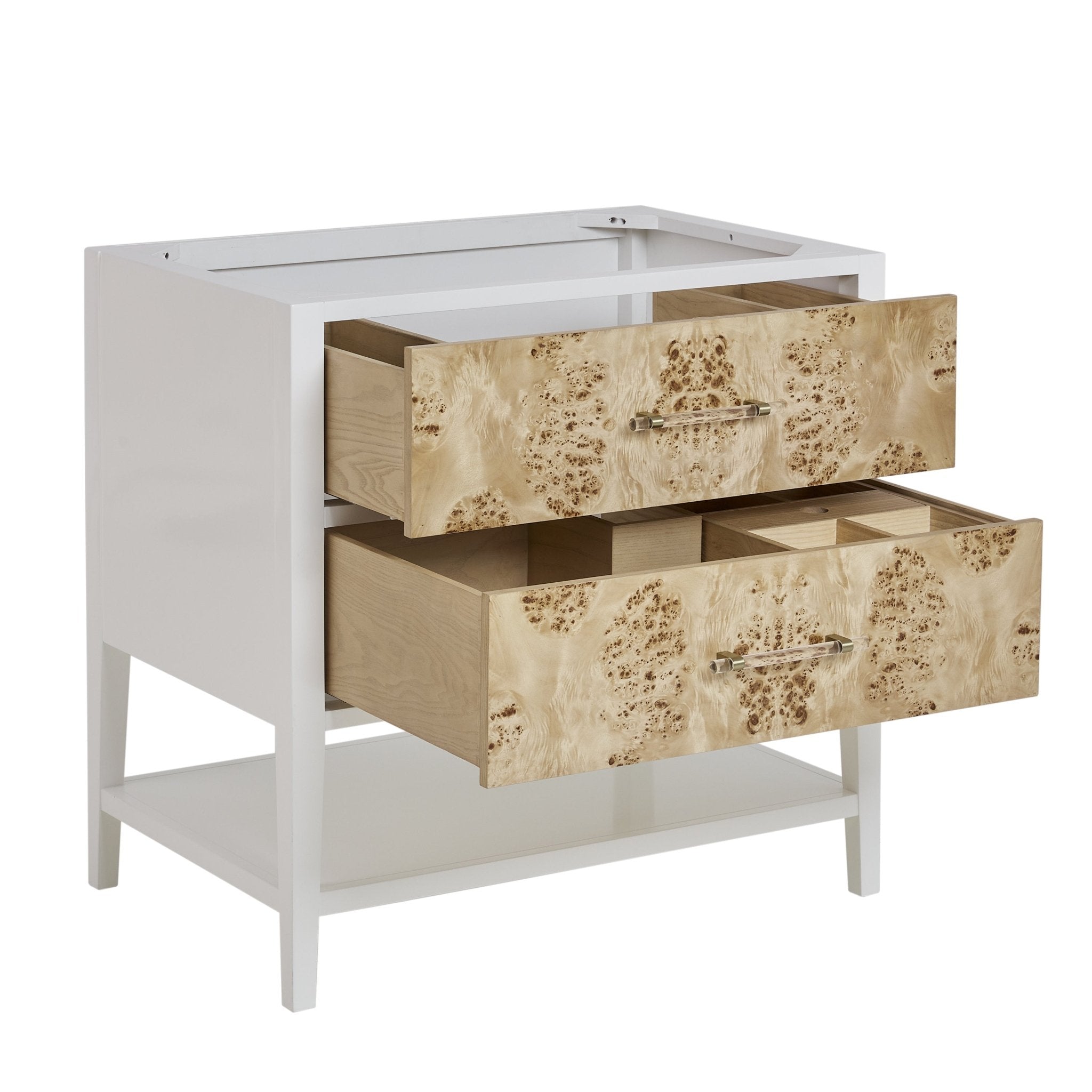 Olena 36" Single Vanity in Light Mappa Burl with Polished White Frame by James Martin Vanities - SKU D804-V36-LMB-3WZ | Home Luxury USA