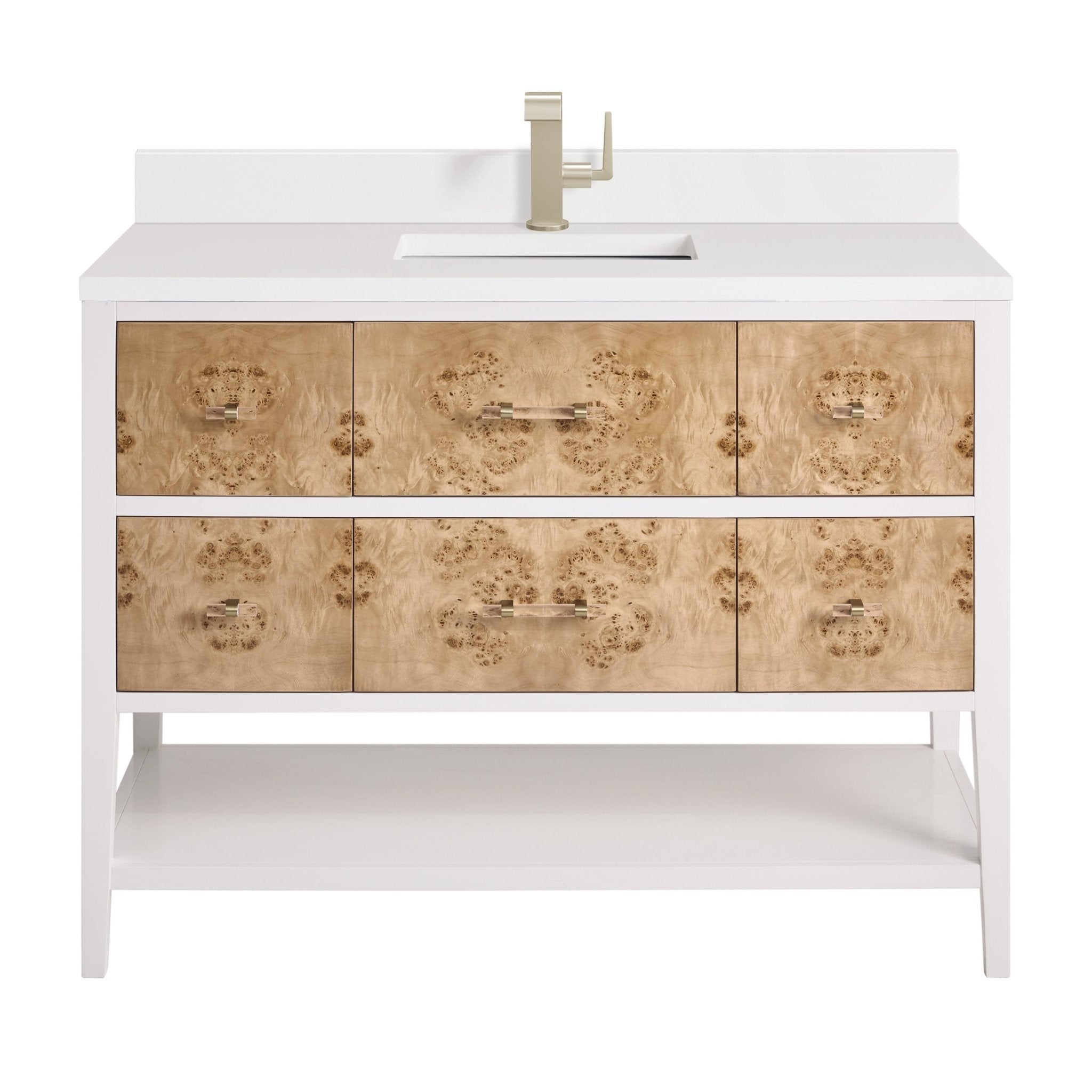 James Martin Vanities-Olena 48" Single Vanity in Light Mappa Burl with Polished White Frame - Home Luxury USA