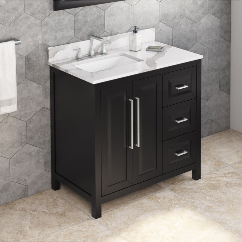 Jeffrey Alexander Cade 36-inch Left Offset Single Bathroom Vanity Set With Top In Black From Home Luxury USA