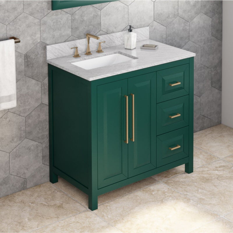 Jeffrey Alexander Cade 36-inch Left Offset Single Bathroom Vanity Set With Top In Green From Home Luxury USA