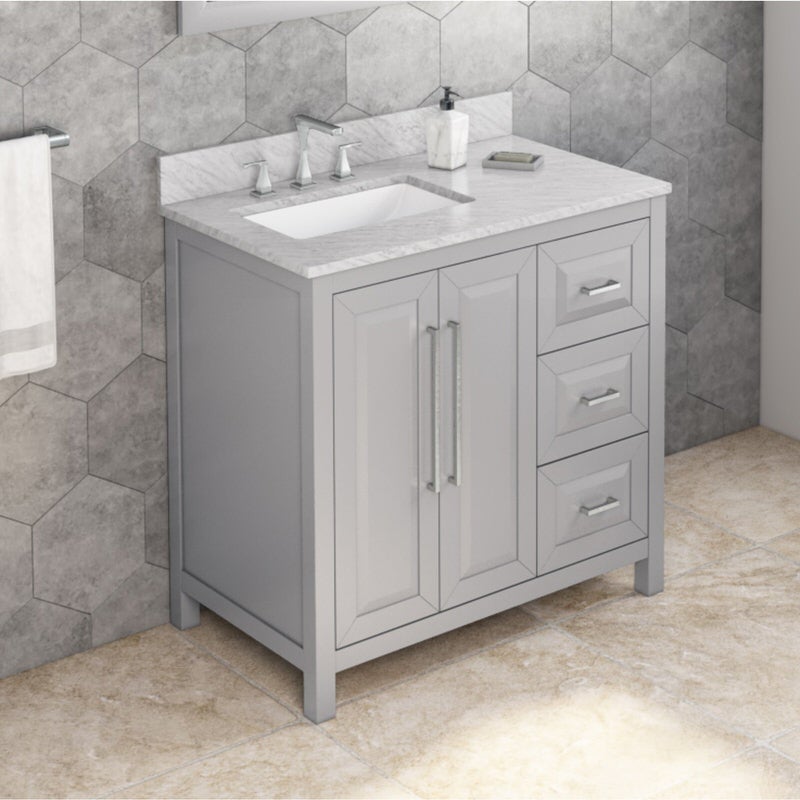 Jeffrey Alexander Cade 36-inch Left Offset Single Bathroom Vanity Set With Top In Grey From Home Luxury USA
