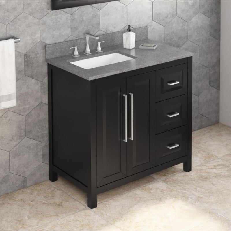 Jeffrey Alexander Cade 36-inch Left Offset Single Bathroom Vanity Set - SKU VKITCAD36BKSGR | Home Luxury USA