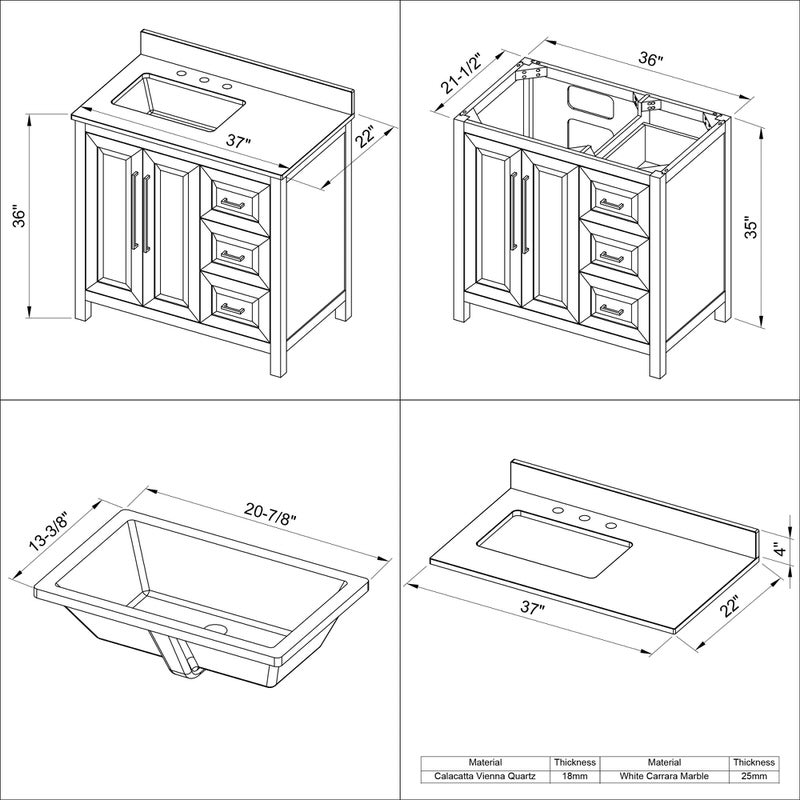 Jeffrey Alexander Cade 36-inch Left Offset Single Bathroom Vanity Set - SKU VKITCAD36BKBGR | Home Luxury USA