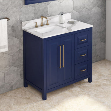 Jeffrey Alexander Cade 36-inch Left Offset Single Bathroom Vanity Set - SKU VKITCAD36BLCQR | Home Luxury USA