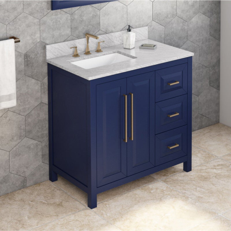 Jeffrey Alexander Cade 36-inch Left Offset Single Bathroom Vanity Set - SKU VKITCAD36BLWCR | Home Luxury USA