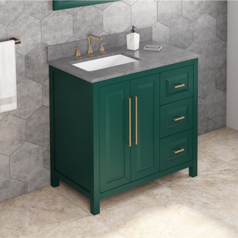 Jeffrey Alexander Cade 36-inch Left Offset Single Bathroom Vanity Set - SKU VKITCAD36GNSGR | Home Luxury USA