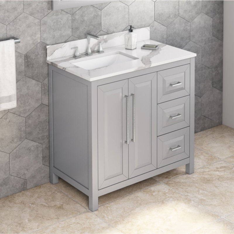 Jeffrey Alexander Cade 36-inch Left Offset Single Bathroom Vanity Set - SKU VKITCAD36GRCQR | Home Luxury USA