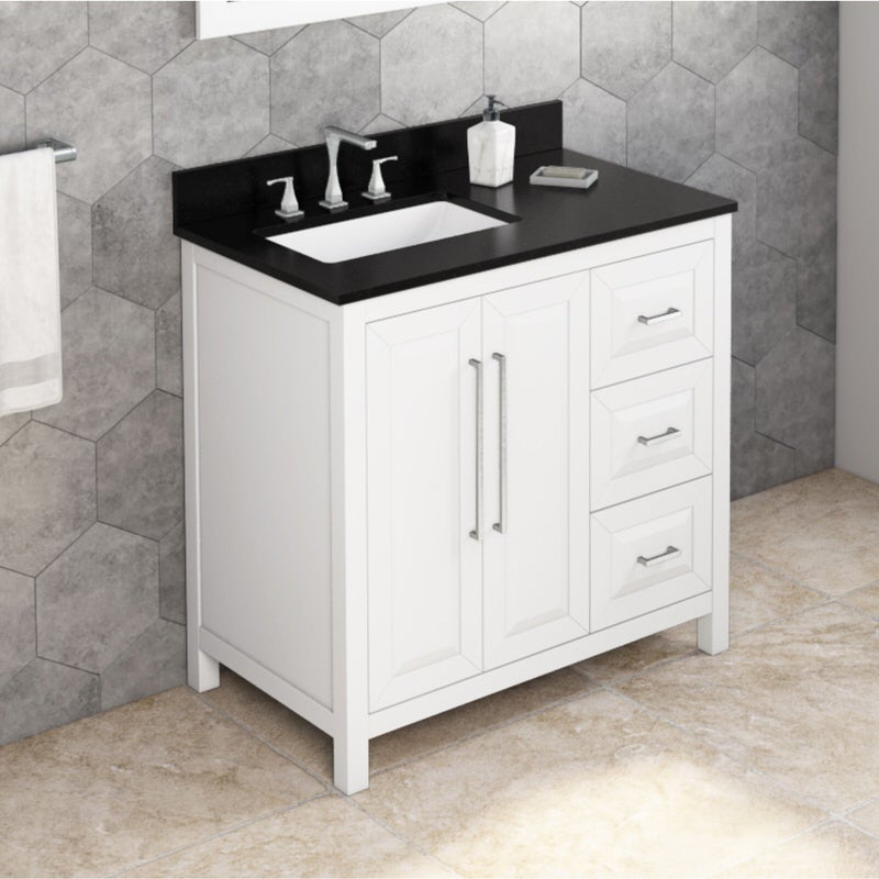 Jeffrey Alexander Cade 36-inch Left Offset Single Bathroom Vanity Set - SKU VKITCAD36WHBGR | Home Luxury USA