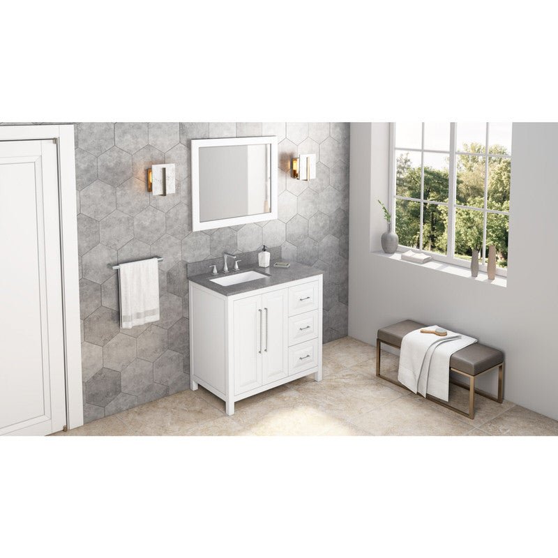 Jeffrey Alexander Cade 36-inch Left Offset Single Bathroom Vanity Set - SKU VKITCAD36WHBOR | Home Luxury USA