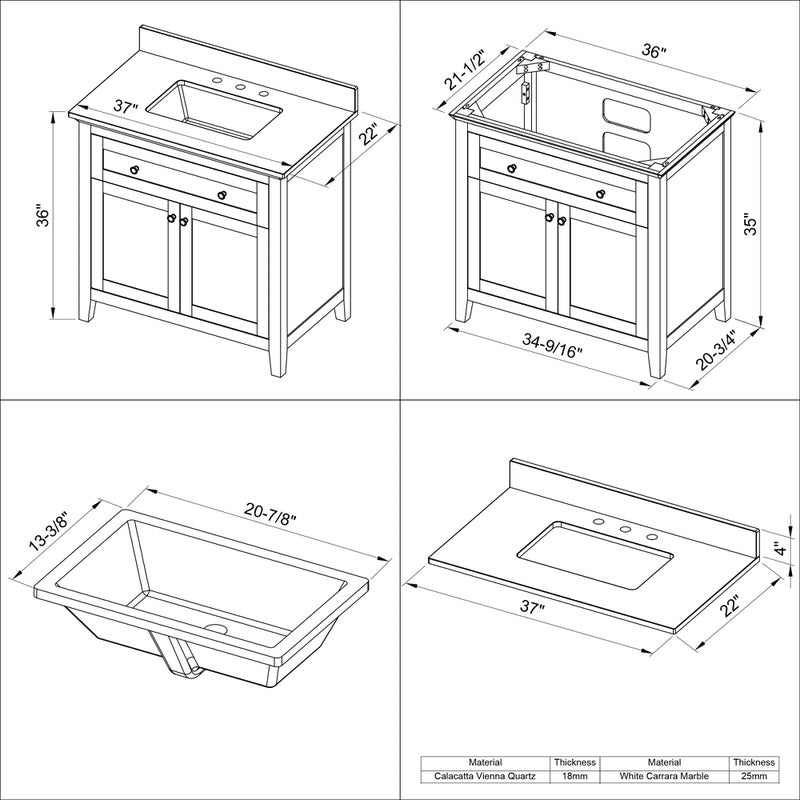 Jeffrey Alexander - Jeffrey Alexander Chatham 36 - inch Bathroom Vanity with Top - VKITCHA36GRBGR - Home Luxury USA