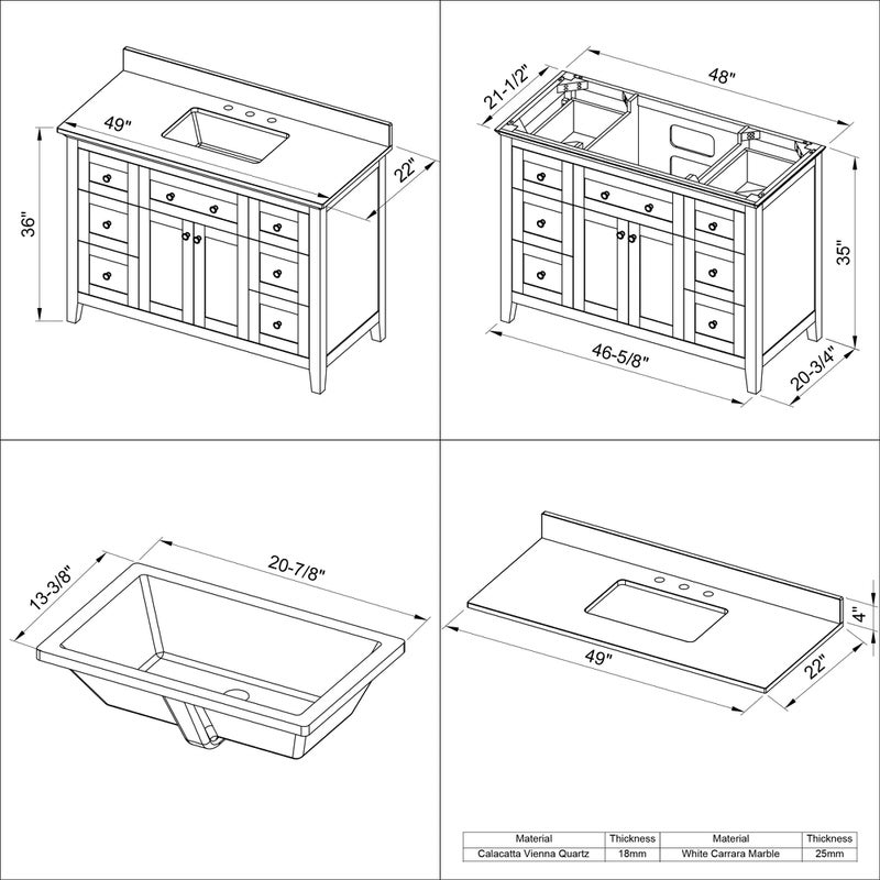 Jeffrey Alexander - Jeffrey Alexander Chatham 48 - inch Bathroom Vanity with Top - VKITCHA48WHBOR - Home Luxury USA