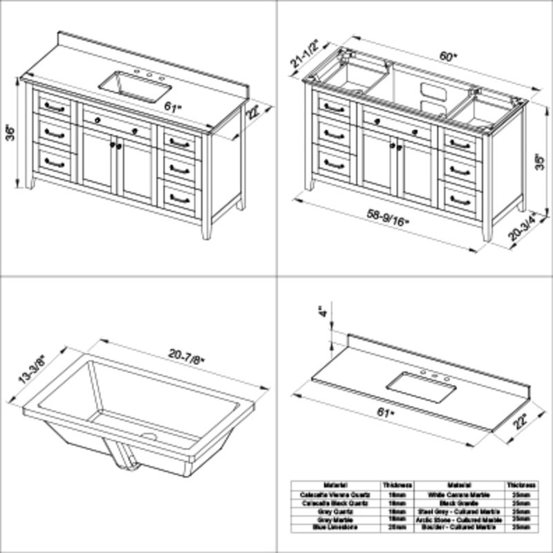 Jeffrey Alexander - Jeffrey Alexander Chatham 60 - inch Single Sink Bathroom Vanity - VKITCHA60SWHBGR - Home Luxury USA