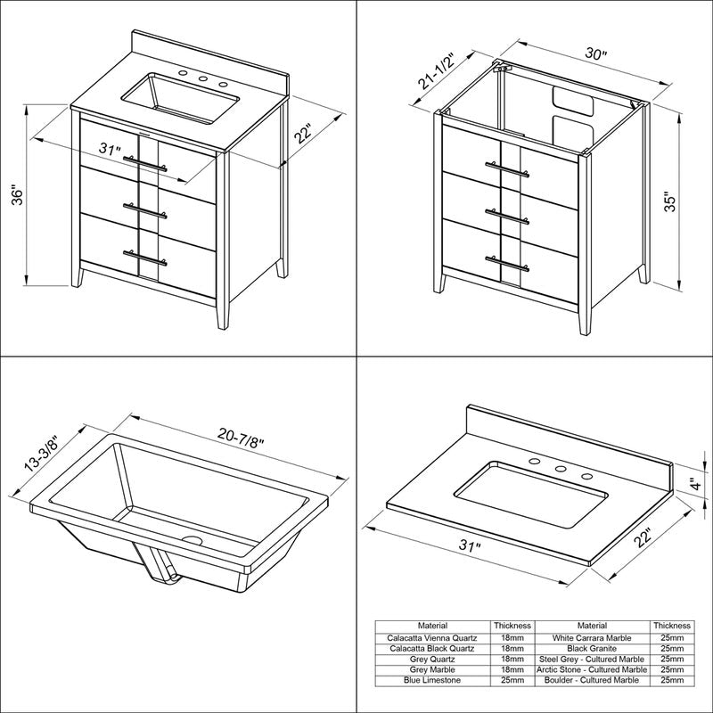 Jeffrey Alexander Katara 30-inch Single Bathroom Vanity with Top - SKU VKITKAT30BKBGR | Home Luxury USA