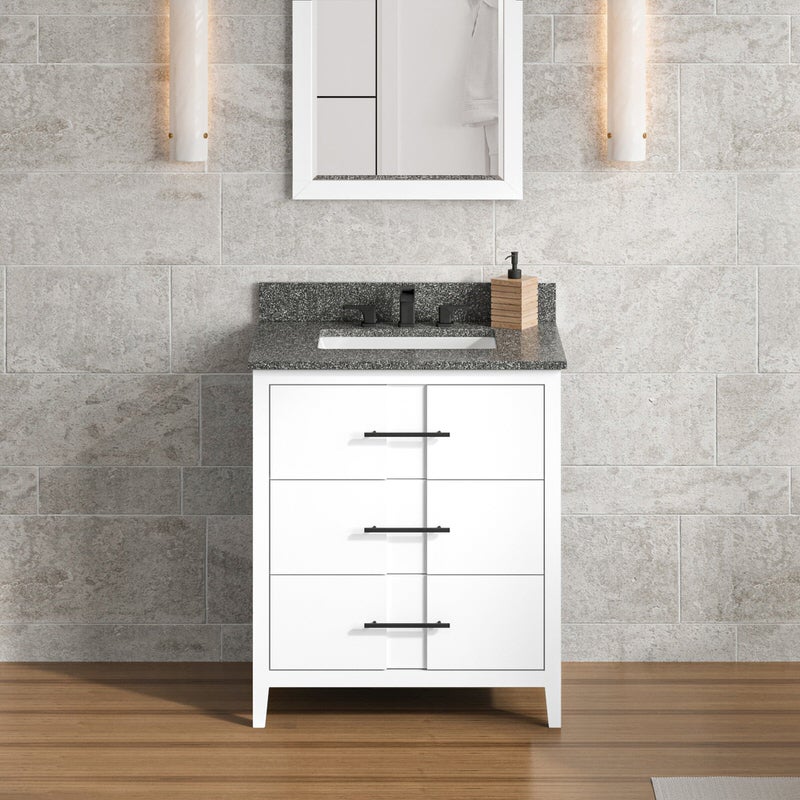 Jeffrey Alexander Katara 30-inch Single Bathroom Vanity with Top - SKU VKITKAT30WHBOR | Home Luxury USA