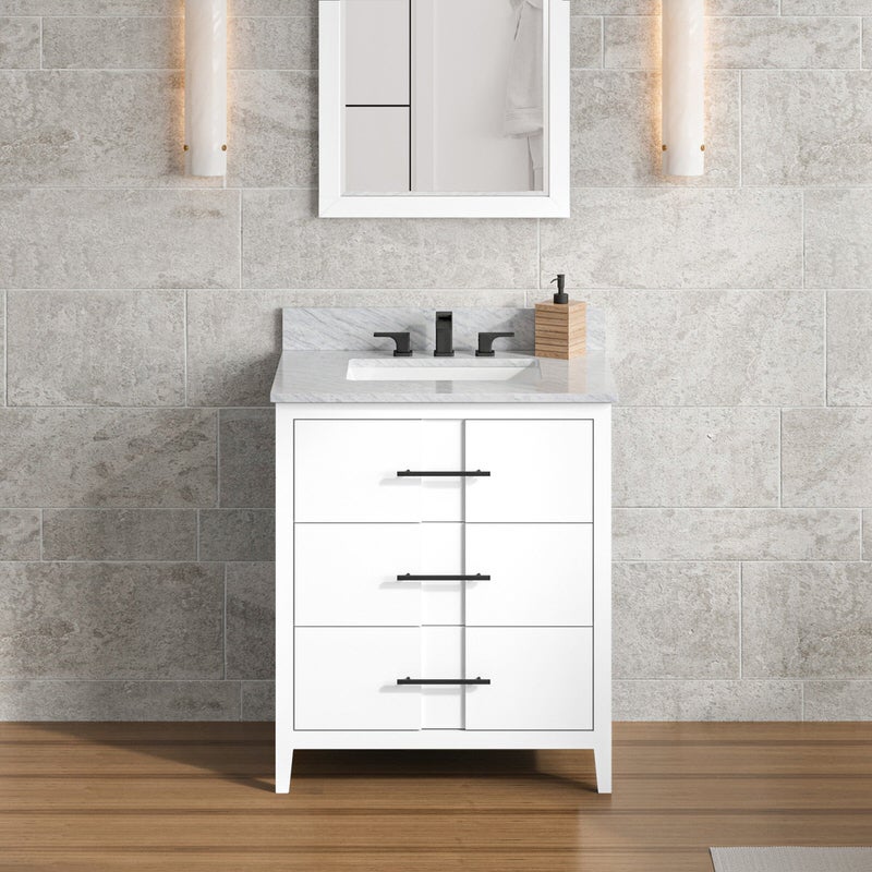 Jeffrey Alexander Katara 30-inch Single Bathroom Vanity with Top - SKU VKITKAT30WHWCR | Home Luxury USA