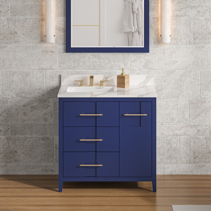 Jeffrey Alexander Katara 36-inch Single Bathroom Vanity with Top - SKU VKITKAT36BLCQR | Home Luxury USA