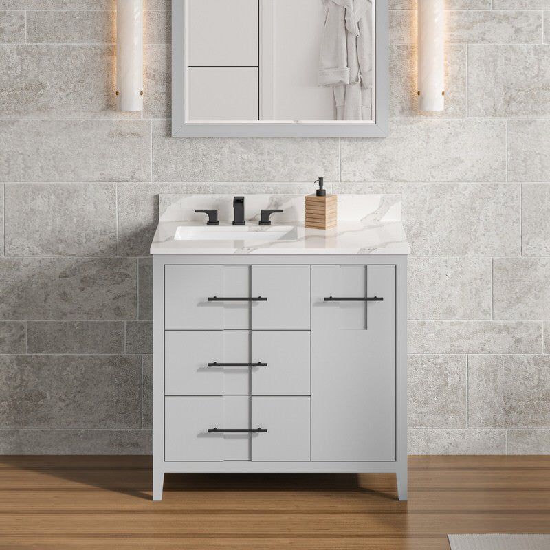 Jeffrey Alexander Katara 36-inch Single Bathroom Vanity with Top - SKU VKITKAT36GRCQR | Home Luxury USA